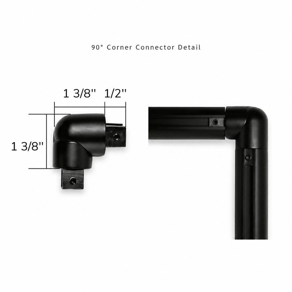 Ronan 90° corner connector detail and dimensions