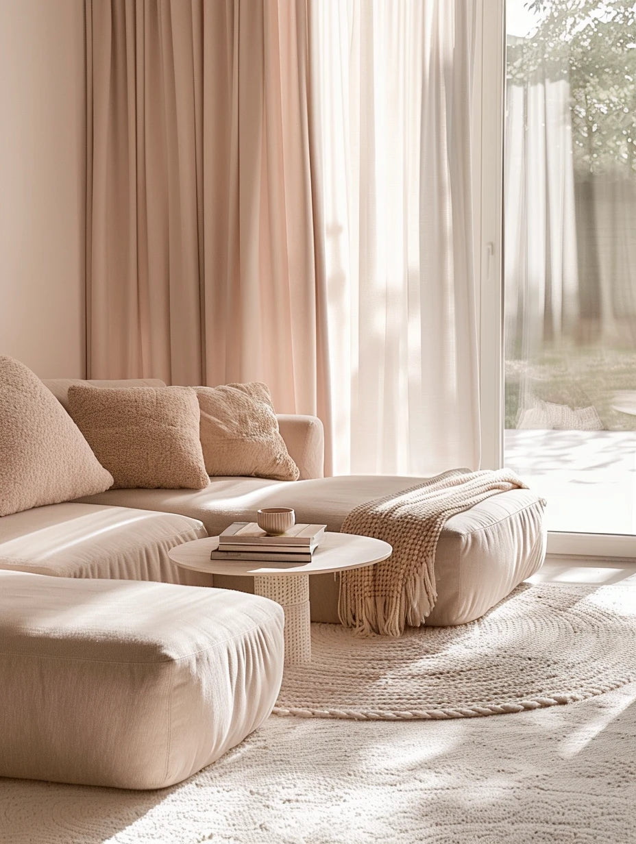 Beautiful living room with custom drapes and curtains