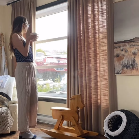 Warm brown and taupe curtains in a living room