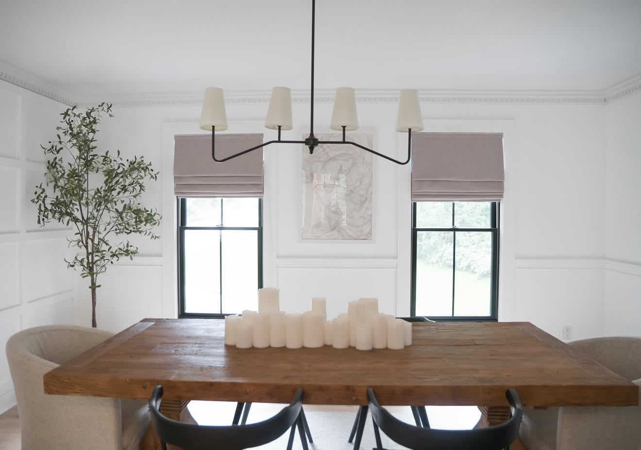 Cassandra Linen Cotton Roman Shades in Stone Beige-C5302 in a dining room