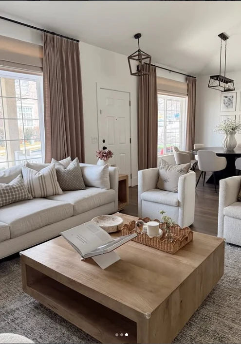 Living & Dining View - Layered Window Treatments