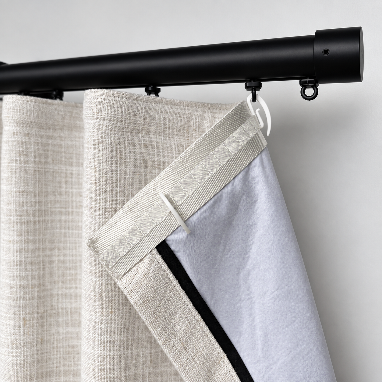 Ripple Fold curtain track connection and lining detail