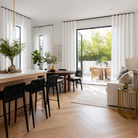 Ripple Fold linen curtains with uniform wave folds across multiple windows