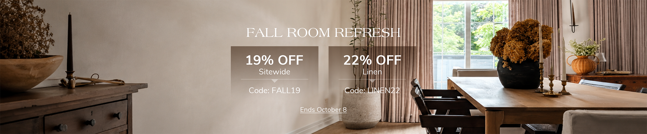 Fall Room Refresh: 19% off sitewide with code FALL19 and 22% off linen with code LINEN22, ends October 8